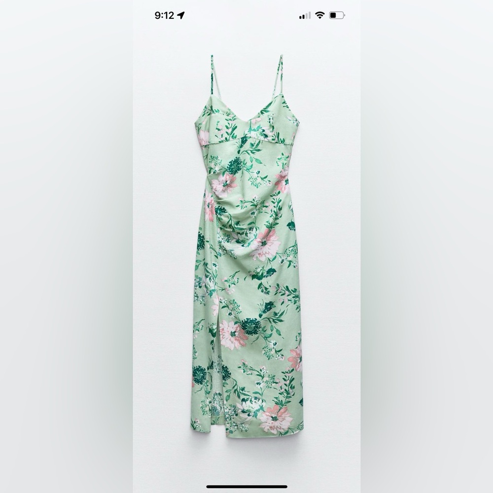 Linen blend floral midi dress Zara XL new no tag 1 defect
